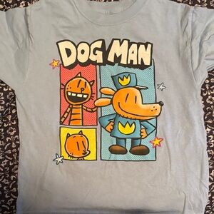Kids' DOG MAN Graphic T-Shirt - Light Blue with Orange Characters